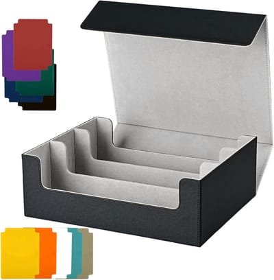 Opslagdoos voor Verzameling van 1800+ Speelkaarten, 29 x 24 x 10,5 cm, Inclusief 10 Scheidingswanden en Ideaal voor Magic Kaarten en Verzamelobjecten