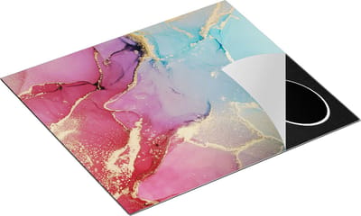 Chefcare Inductie Beschermer Abstracte Kunst van Marmer - Roze met Blauw - 60x50 cm - Afdekplaat Inductie - Kookplaat Beschermer - Inductie Mat
