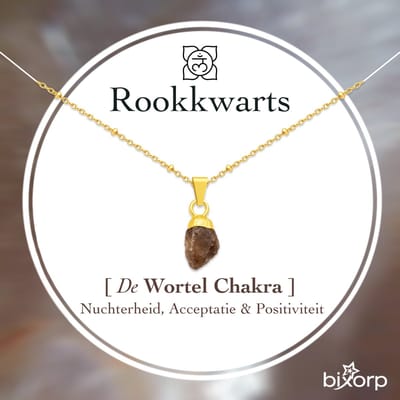 Bixorp Rookkwarts Chakra Ketting - Goud Vergulden Roestvrij Staal - Ruwe Edelsteen Hanger - 36cm + 8cm verstelbaar