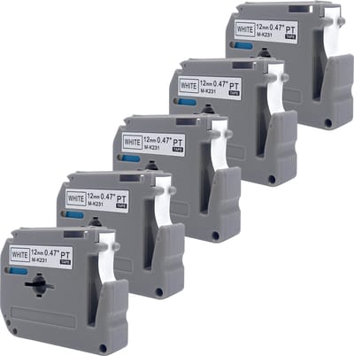 DULA Brother Compatible label tape- M-K231 - 5 cassettes - Brother P-Touch - Zwart op wit - 12mm x 8m