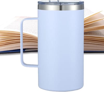 Kampeerkoffiemokken - Metalen mok deksel - Dranken warm houden - Dubbelwandig geïsoleerd - 24oz - Wit