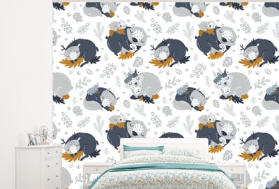 Behang - Fotobehang Patroon - Kinderen - Jongens - Dieren - Slapen - Breedte 300 cm x hoogte 240 cm