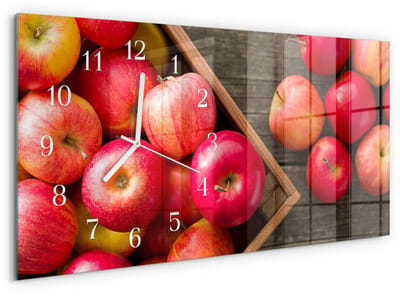 Tulup Wandklok - Appels Glazen Wandklok Design - 60x30 cm - Rood Klok Glas Met Opdruk - Witte Handen - Rechthoekige Wandklok - Glazen Wandklok Design - Klok Glas Met Opdruk