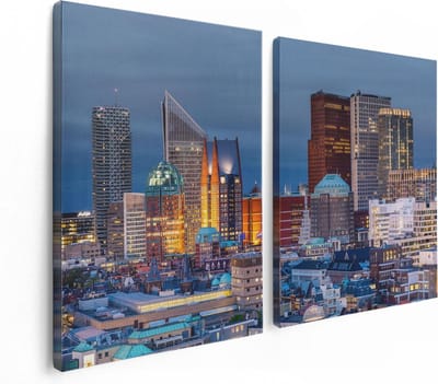 Artaza Canvas Schilderij Tweeluik Den Haag Skyline met Wolkenkrabbers - 120x80 - Foto Op Canvas - Canvas Print