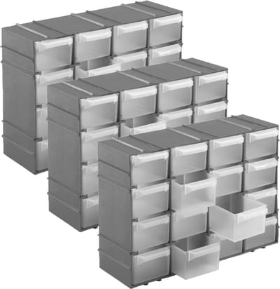 3x stuks ophangbare grijze gereedschap assortimentsdozen/sorteerdozen met 16 vakken 22 cm - Schroeven en spijkers opbergen