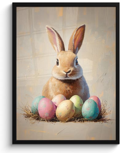 Poster in lijst - Fotolijst 50x70 cm - Posters - Paashaas - Pastel - Eieren - Posterlijst zwart - Decoratie - Wanddecoratie woonkamer - Muurdecoratie slaapkamer