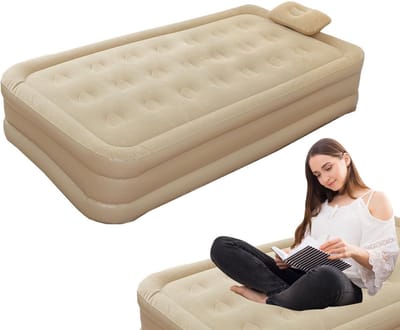 Luchtbed met Pomp - Gastenbed Opblaasbaar - Snel Slapen - Ingebouwde Automatische Pomp - Twin Formaat - Beige