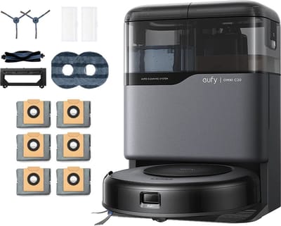 eufy Clean Omni C20 Robotstofzuiger met reinigingsstation en Vervangingssets - Robot Vacuum - 7.000 Pa Zuigkracht, Ronddraaiende Dweilpads, Met Objectdetectie, 8,5 cm Ultraplat Design, Zwart