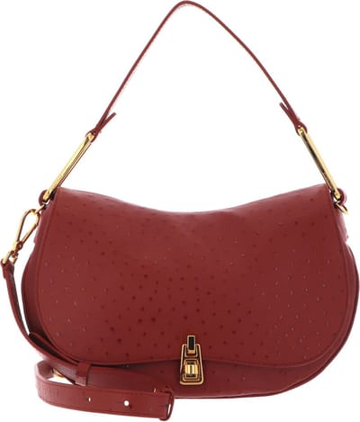 COCCINELLE Leren Schoudertas Magie Ostrich Handbag Acero Donkerrood