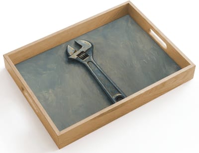 Dienblad hout 40x30 cm - Schootdienblad - Moersleutel - Gereedschap - Verf - Borrelplank rechthoek - Plateau dienbladen