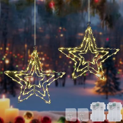 Verlichte Sterraamverlichting - 2 Stuks Kerstdecoratie voor Binnen en Buiten, Waterdichte LED Sterrenverlichting, Sfeervolle Raamdecoratie voor de Feestdagen