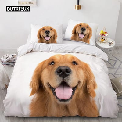 Mooie Dieren 3D Beddengoedsets Wit Dekbed Overtrek Set Dekbedovertrek Bedlinnen Kussensloop King Queen 200*220cm Maat Honden Huisdieren Hond AU Queen(210x210cm)