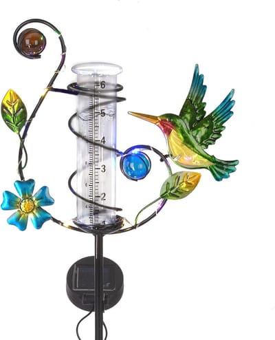 Decoratieve Kolibrie Regenmeter met Solar LED Verlichting - Waterdicht voor Tuin en Patio