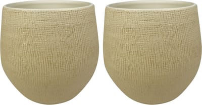 Ter Steege Plantenpot - Set van 2x stuks - moderne look - beige - 26 x 25 cm - bloempot