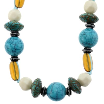 Behave® Ketting van touw met turquoise en bruine kralen 41,5 cm - Nikkelvrij