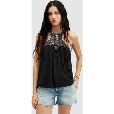 AllSaints Arizona Emb Top Black Größe: 6 | Tanktops Outlet | Damen | Schwarz