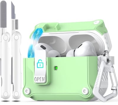 R-fun Compatibel met AirPods Pro 2 gen (auto pop-up cover) met reinigingsset, voor Airpods Pro 2/1 gen (2023/2022/2019), voor Airpods Pro hoesje (USB-C/Lightning),Wit/Avocado
