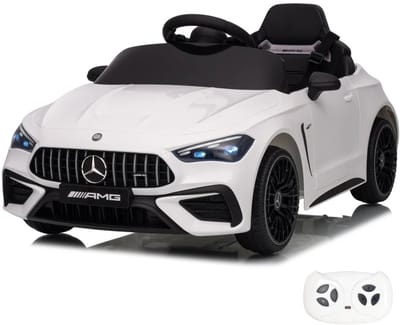 Mercedes-Benz CLE53 AMG 12V Elektrische Kinderauto 1 tot 5 jaar – Officieel Gelicentieerd met Vernieuwde Li-ion Batterij – Luxe Coupé met Synthetisch Leder Zitje, EVA-Wielen & Bluetooth – Wit