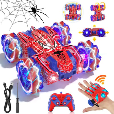 TEKROA® Bestuurbare Auto - RC 360 Stuntauto - Afstandsbestuurbaar Raceauto Accu Spiderman Alternatief Stuntauto - Hand + Handpad Afstandsbediening- rood