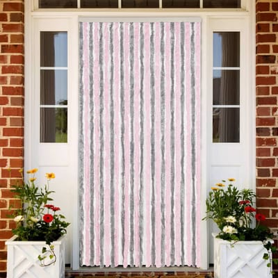 vidaXL - Vliegengordijn - 100x220 - cm - chenille - zilvergrijs - en - roze