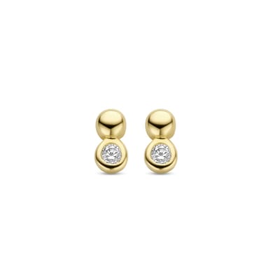 New Bling 9NBG-0269 Gouden Oorknopjes - Dames - Bolletje - Zirkonia Steentje - 2,5 x 5 mm - 14 Karaat - Goud