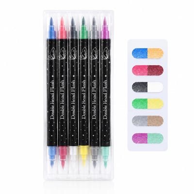 Acrylmarkers - glittervariant met 12 kleuren, 6 stuks - voor journals en tekenwerk - basisverpakking