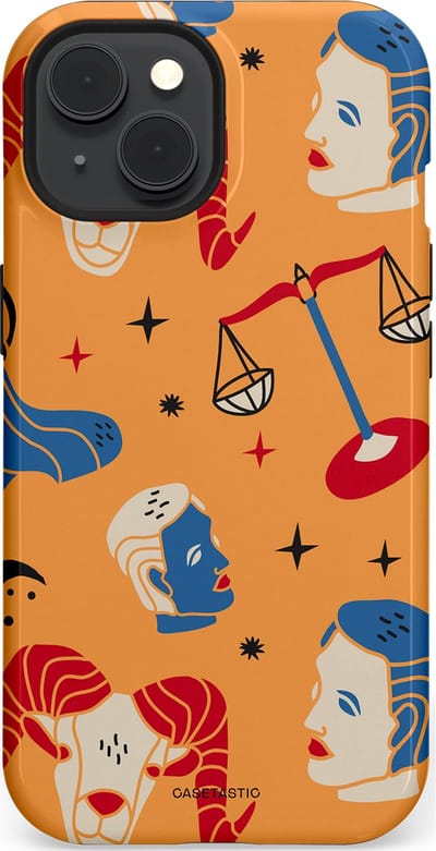 Casetastic hoesje geschikt voor Apple iPhone 15 - MagSafe - Dubbellaagse bescherming - Zodiac in lijn - Fashion Case - Okergeel Terracotta Zand Rood