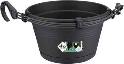 Elho Green Basics Hangschaal 28 - Bloempot voor Balkon Buiten - Ø 37.0 x H 16.5 cm - Living black