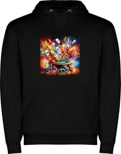 Zwarte unisex hoodie met “ Kleurrijke Speelkaarten – Poker – Harten – Schoppen – Klaver – Ruit “ Print Full Color Color merk Roly maat S