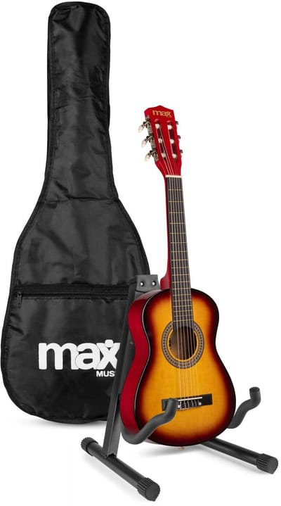 MAX SoloArt Junior 1/4 starterset - Akoestische kindergitaar met standaard en accessoires - Sunburst