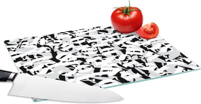 Glazen Snijplank - 28x20 - Letters - Alfabet - Patronen - Zwart Wit - Snijplanken Glas