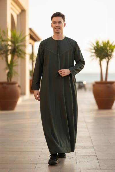 Heren groene Ramadan Eid Marokkaanse Jubba Robe Kaftan Djellaba Thobe LFS-TT-008
