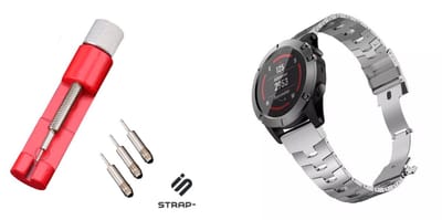 Titanium band + Toolkit geschikt voor Garmin Fenix 5 - Plus & Sapphire - Fenix 6 - Pro & Sapphire - Garmin Fenix 7 - Fenix E - Fenix 8 47mm - Epix Gen 2 - Quickfit 22 / 22mm band voor Garmin smartwatches - Horlogeband - Zilver