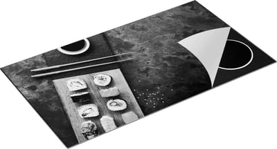 Chefcare Inductie Beschermer Sushi met Soja Saus op een Marmer - Zwart Wit - 95x50 cm - Afdekplaat Inductie - Kookplaat Beschermer - Inductie Mat