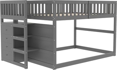 PHOEBE CAT Halfhoogslaper - 140 x 200 cm - 4 lades - Veiligheidsrail - Kinderbed - Grijs