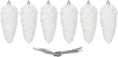 Springos Kerstboomhanger Dennenappels | 6 Stuks | 14 cm | Wit