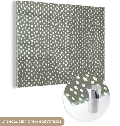 MuchoWow® Glasschilderij 120x90 cm - Schilderij acrylglas - Stippen - Groen - Wit - Patronen - Foto op glas - Schilderijen