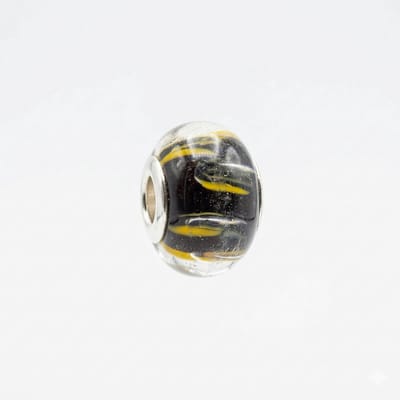 Quiges - Glazen - Kraal - Bedels - Zwart - Geel - Lijntjes - Bead Past op alle bekende merken - armband
