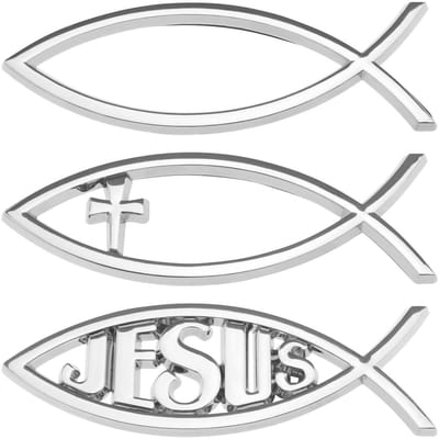 JHUBERS- Auto Sticker 3D Zilver - Jezus Vis - Christelijk Kruis - Decoratie voor Auto/Laptop - Duurzaam Acryl - Eenvoudige Installatie - Decoratiesticker