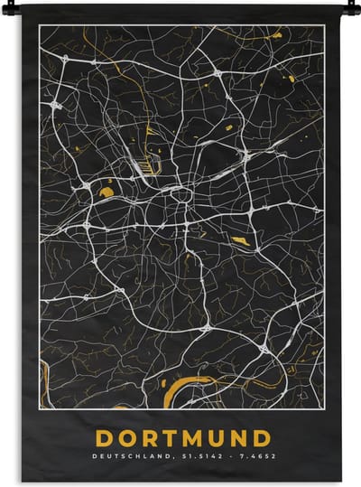 Wandkleed - Wanddoek - Dortmund - Goud - Duitsland - Kaart - Plattegrond - Stadskaart - 120x180 cm - Wandtapijt