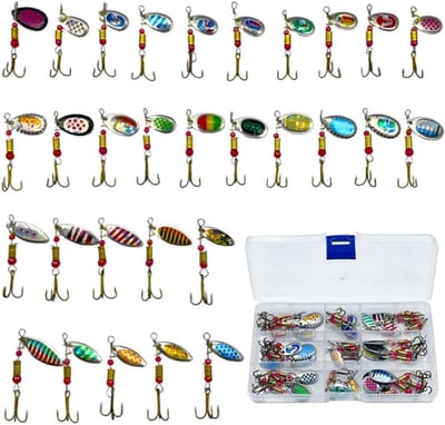 SnelShoppen - 30 Spinner Vissen Kunstaas Set voor Forel, Snoek en Baars - Hoogwaardige Vissersbenodigdheden - Ideaal voor Recreatief Vissen en Sportvi