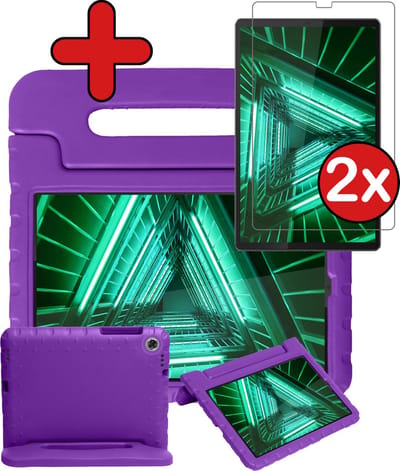 Hoesje - Geschikt voor Lenovo Tab M10 FHD Plus (2e / 2nd Generatie) - Met 2x Screenprotector - Kinderhoes - Shockproof Bumper - Kidsproof Case - Tablethoes - Kinder Hoes Cover - Paars