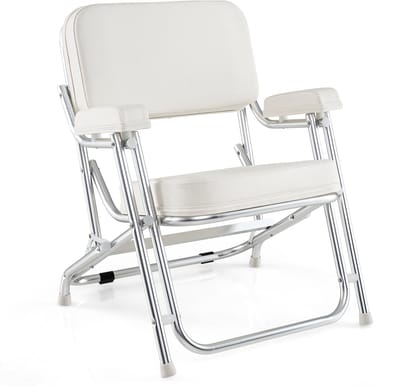 COSTWAY Bootstoel inklapbaar, bootstoel met gevoerde zitting, rugleuning en armleuningen, aluminium frame, voor boten, jachten, schepen en camping
