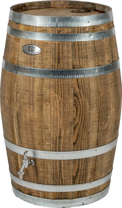 Regenton nieuw "Dark" 100 l. incl. kraan en vulgat in de deksel / Hout Regenton / Donker Geölied