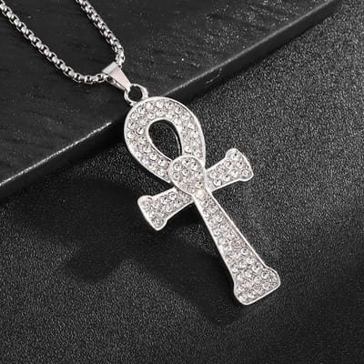 Egyptische Engel Sleutel Hanger Europese en Amerikaanse Mannen en Vrouwen Roestvrij Staal Trendy Ketting Anka Kruis gray