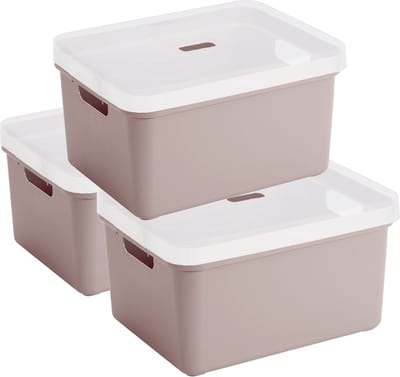 Sunware opbergbox - 3x stuks - 32 liter - roze - kunststof - transparante deksel - 45x35x24 cm - Sigma serie