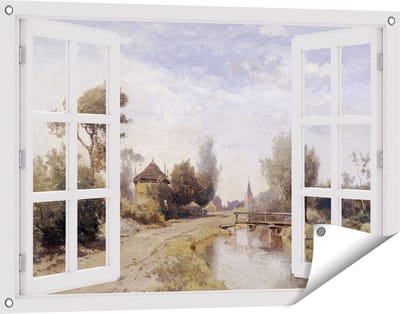 Gards Tuinposter Doorkijk Landschap bij Kortenhoef - Paul Joseph Constantin Gabriël - 90x60 cm - Tuindoek - Tuindecoratie - Wanddecoratie buiten - Tuinschilderij