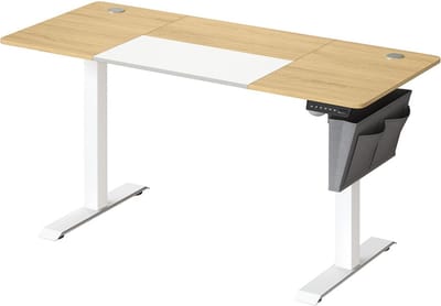 Verstelbaar Elektrisch Sta-bureau - Bureau - Zit-sta Bureau - Spaanplaat Staal - 60cm x 140cm x (72-120)cm - Pastel Geel Wit