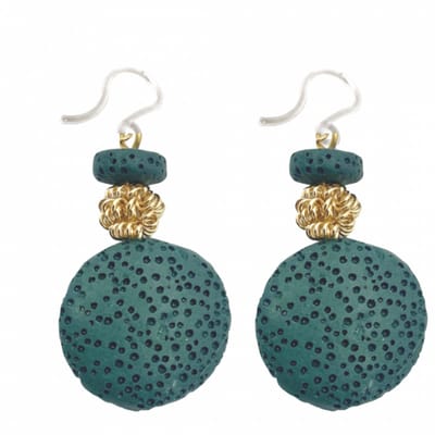 Allergievrij-Oorbellen- Elvan-Lavasteen-Petrol-Goudkleurig-Charme Bijoux