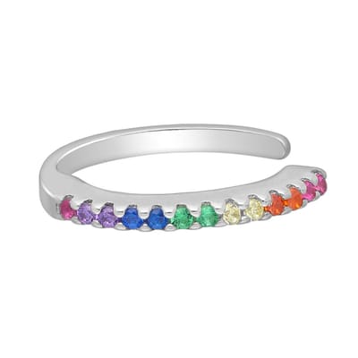 EAR IT UP - Ear cuff - Gerhodineerd zilver - Zirkonia - Pavézetting - Regenboog - LGBTQ - 14 x 1,5 mm - 1 stuk